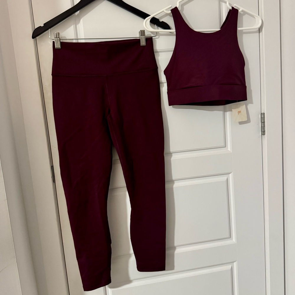 Fabletics Burgundy Leggings and Tank Top Sports Bra Set